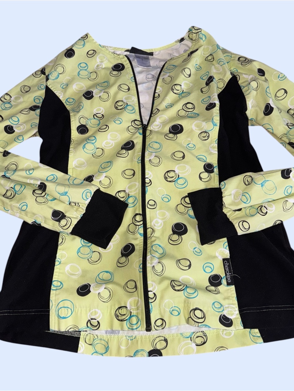 Cherokee Y2K Lime Green & Black Swirl Print Zip-Up Top